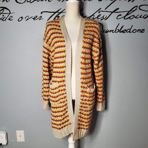 COCO + JAIMESON Orange & Yellow Striped Open Cardigan Sweater with Pockets